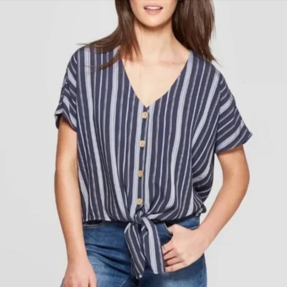 Universal Thread Striped Tie Front Top